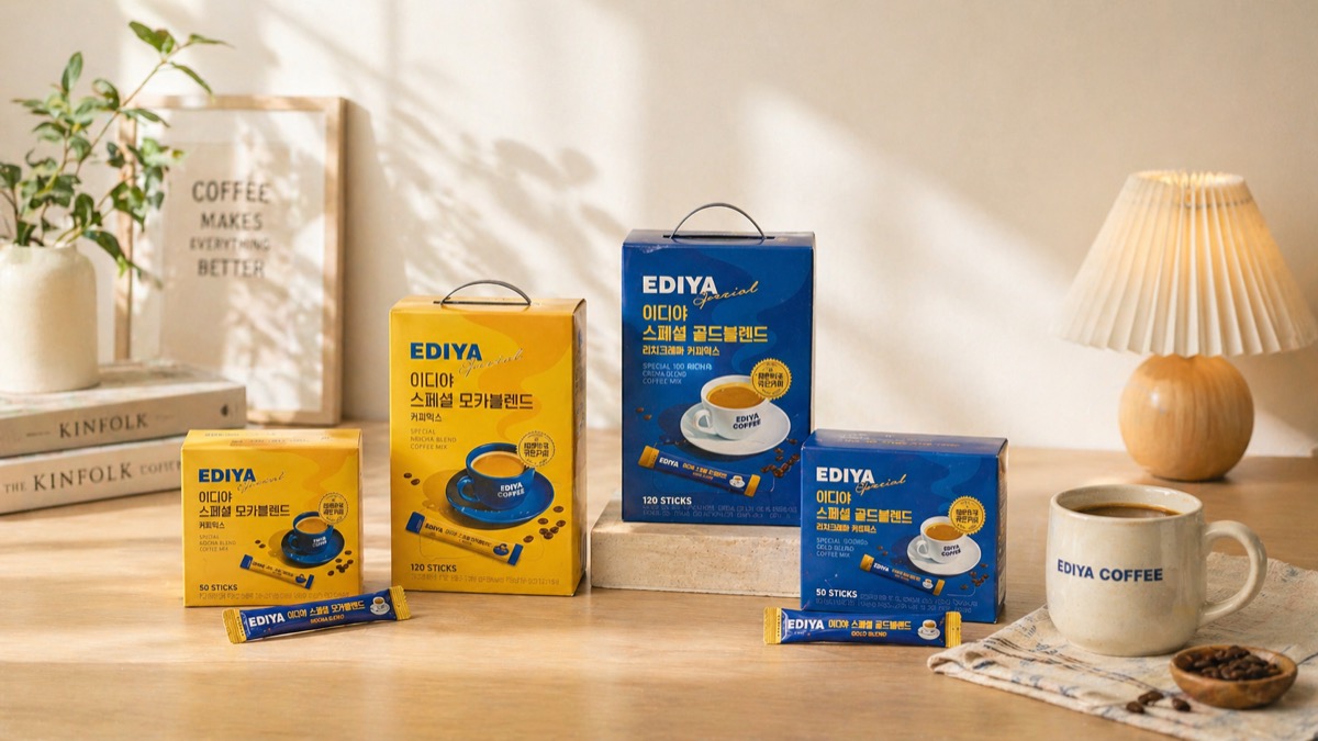 EDIYA Coffee 產品與咖啡杯情境照